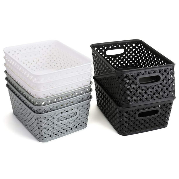 Made in USA White Storage Tray Pack of 4 High 11 x 8 x 4 Tribello Plastic Bin Baskets for Organizing 